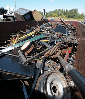 Scrap metal in a dumpster