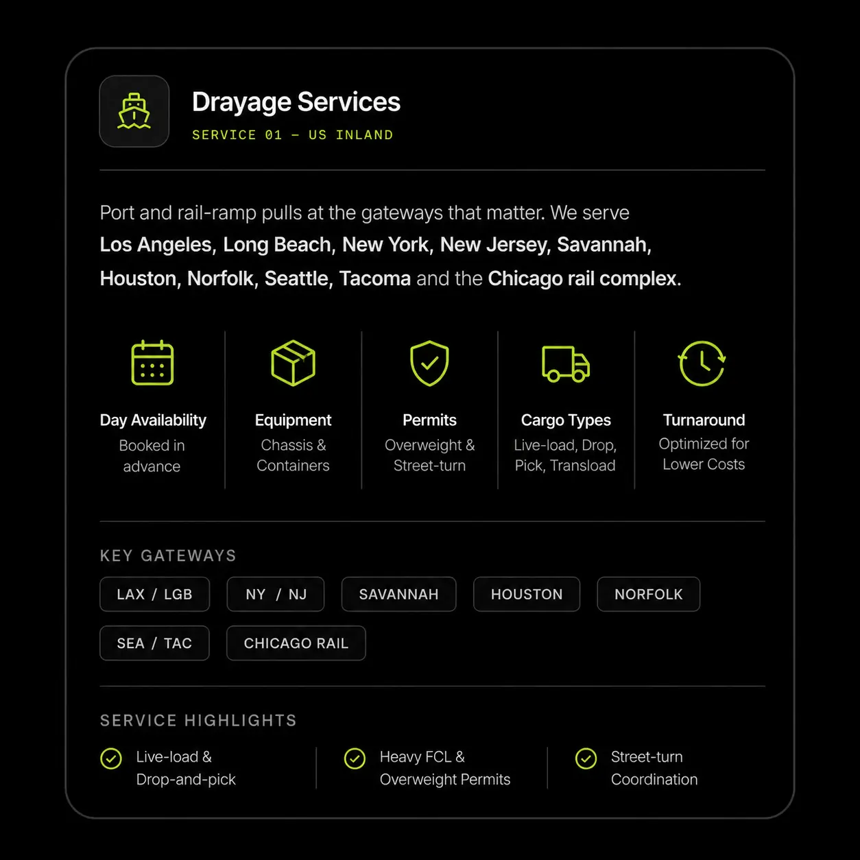 Drayage Services details card